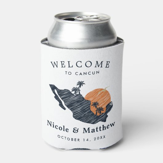 Cancun Mexico kaart Marine minimalistische bruilof Blikjeskoeler (Blikje Voorkant)