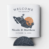 Cancun Mexico kaart Marine minimalistische bruilof Blikjeskoeler (Achterkant)