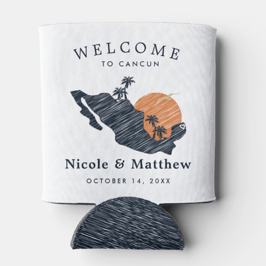 Cancun Mexico kaart Marine minimalistische bruilof Blikjeskoeler (Achterkant)