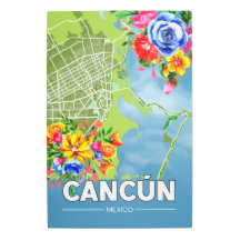 Cancun Mexico kaart met Waterverf lokale bloemen
