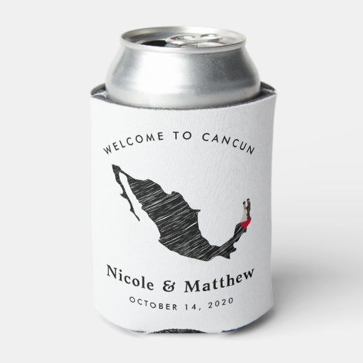 Cancun Mexico kaart Minimalistische bruiloft welko Blikjeskoeler (Blikje Voorkant)