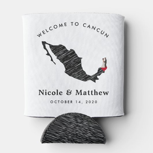 Cancun Mexico kaart Minimalistische bruiloft welko Blikjeskoeler (Achterkant)
