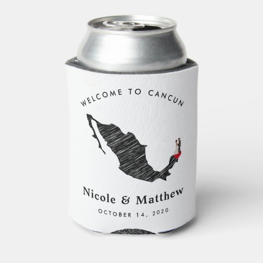 Cancun Mexico kaart Minimalistische bruiloft welko Blikjeskoeler (Blikje Achterkant)
