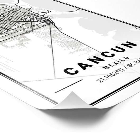 Cancun - Mexico Ligth City Map Foto Afdruk (Hoek)