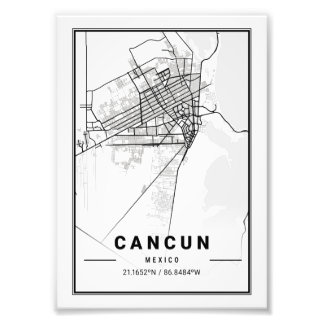 Cancun - Mexico Ligth City Map Foto Afdruk