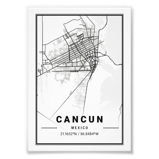Cancun - Mexico Ligth City Map Foto Afdruk (Voorkant)