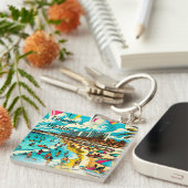 Cancun, Mexico met een Pop Art Vibe Sleutelhanger (Voorkant Rechts)