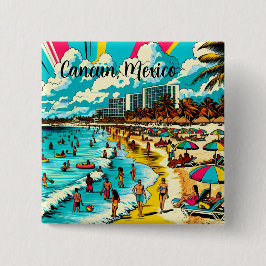 Cancun, Mexico met een Pop Art Vibe Vierkante Button 5,1 Cm