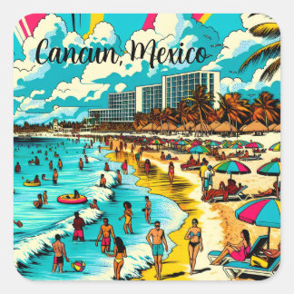 Cancun, Mexico met een Pop Art Vibe Vierkante Sticker