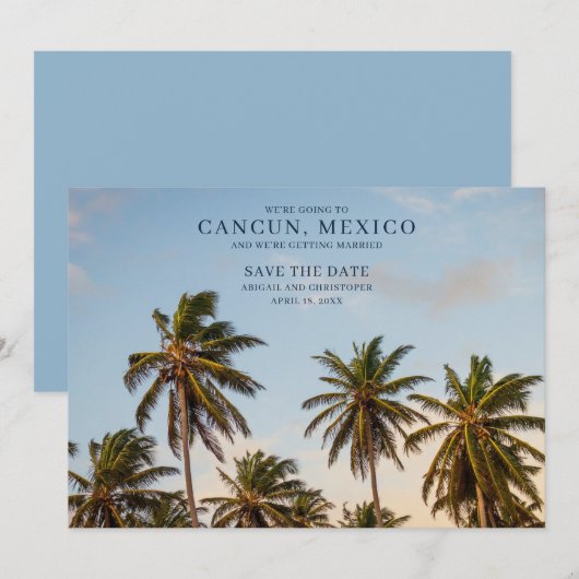 Cancun Mexico Palm Tree Beach Bewaar de data Aankondiging (Voorkant / Achterkant)