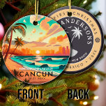 Cancún Mexico Palm Tree Vintage reissouvenir Keramisch Ornament<br><div class="desc">Cancun Vintage 60s Souvenirs. Cancún Beach Mexico - Retro Tropical Palm Tree 60s Souvenirs ontwerp maakt een geweldig kerst- of verjaardagscadeau voor fans van Cancún Beach. Het retro zomerse vibe ontwerp is een perfect cadeau voor reisliefhebbers en tropische bestemmingsfans. U kunt deze sjabloon aanpassen en wijzigen door de tekst ervan...</div>