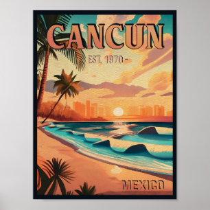 Cancún Mexico Palm Tree Vintage reissouvenir Poster