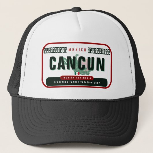 Cancún Mexico Palm Tree Vintage reissouvenir Trucker Pet (Voorkant)