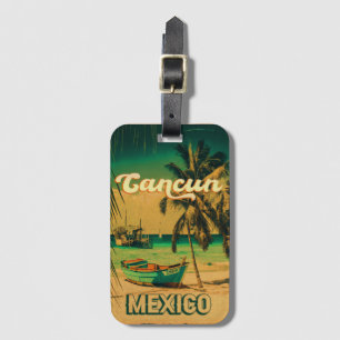 Cancun Mexico Palm Tree Vintage Travel Souvenir Bagagelabel