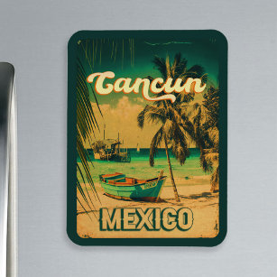 Cancun Mexico Palm Tree Vintage Travel Souvenir Magneet