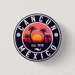 Cancun Mexico Palm Tree Vintage Travel Souvenir Ronde Button 3,2 Cm