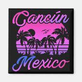 Cancun Mexico Palm Trees Retro Reizen Souvenirs Magneet (Voorkant)