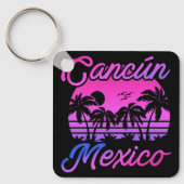 Cancun Mexico Palm Trees Retro Reizen Souvenirs Sleutelhanger (Voorkant)