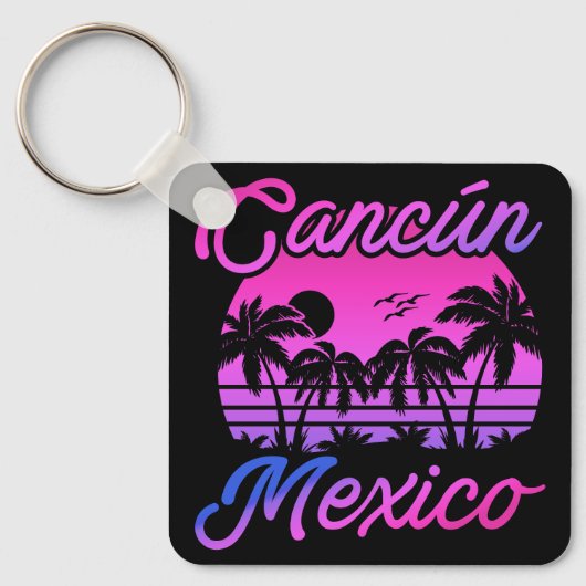 Cancun Mexico Palm Trees Retro Reizen Souvenirs Sleutelhanger (Voorkant)