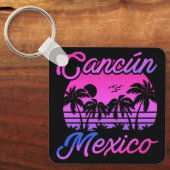 Cancun Mexico Palm Trees Retro Reizen Souvenirs Sleutelhanger (Voorkant)