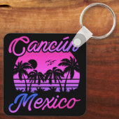 Cancun Mexico Palm Trees Retro Reizen Souvenirs Sleutelhanger (Achterkant)