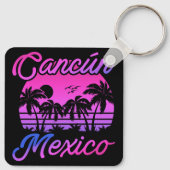 Cancun Mexico Palm Trees Retro Reizen Souvenirs Sleutelhanger (Achterkant)