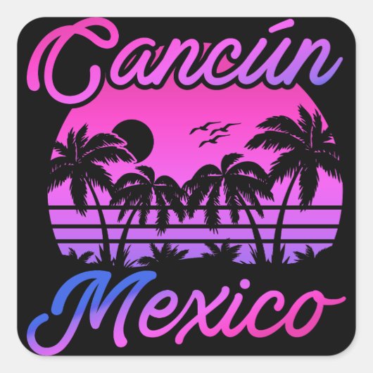 Cancun Mexico Palm Trees Retro Reizen Souvenirs Vierkante Sticker (Voorkant)