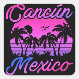 Cancun Mexico Palm Trees Retro Reizen Souvenirs Vierkante Sticker