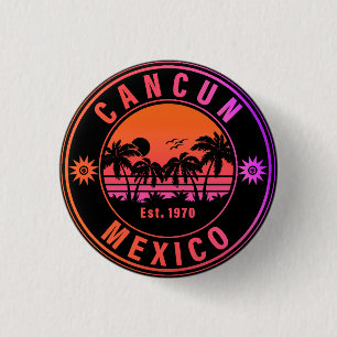 Cancun Mexico Palm Trees Vintage Travel Souvenirs Ronde Button 3,2 Cm