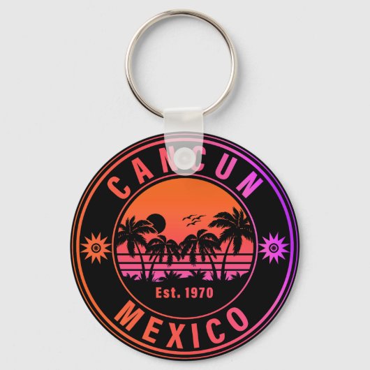 Cancun Mexico Palm Trees Vintage Travel Souvenirs Sleutelhanger (Voorkant)