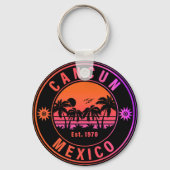 Cancun Mexico Palm Trees Vintage Travel Souvenirs Sleutelhanger (Achterkant)