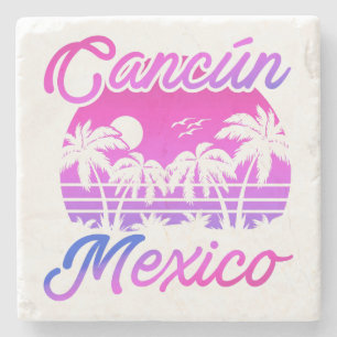Cancun Mexico Palm Trees Vintage Travel Souvenirs Stenen Onderzetter