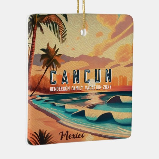 Cancún Mexico Palmboom Zonsondergang reizen Souven Keramisch Ornament (Rechts)