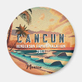 Cancún Mexico Palmboom Zonsondergang reizen Souven Magneet (Voorkant)