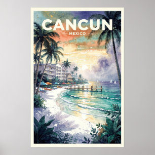 Cancun Mexico Reisposter in Vintage Stijl Poster