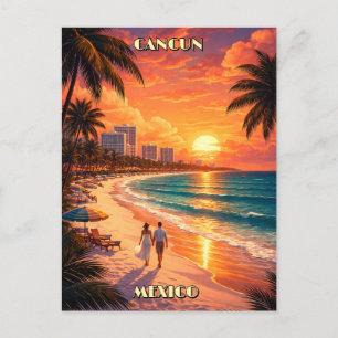 Cancun, Mexico Retro Art Deco Kleur Toerisme Briefkaart