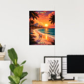 Cancun, Mexico Retro Art Deco Kleur Toerisme Poster (Thuiskantoor)