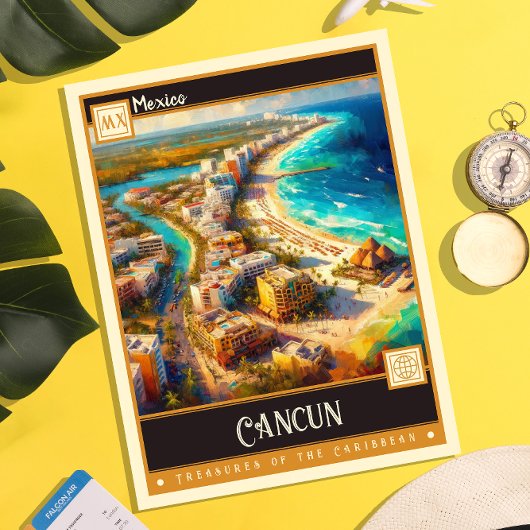 Cancun, Mexico | Retro schilderen Briefkaart