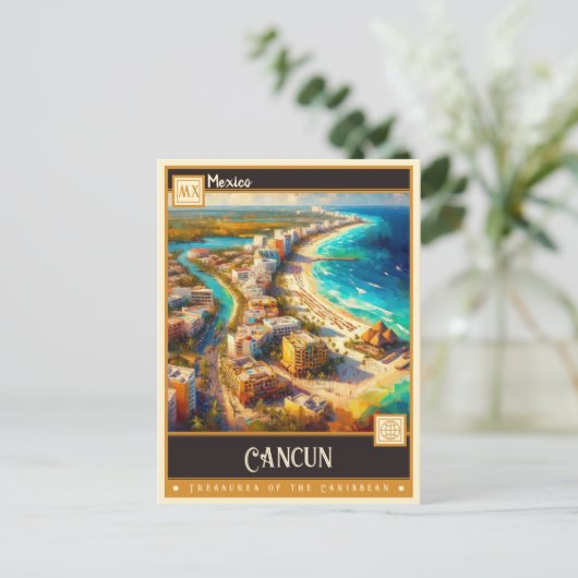 Cancun, Mexico | Retro schilderen Briefkaart (Staand voorkant)