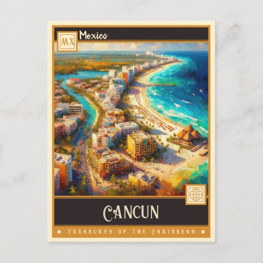 Cancun, Mexico | Retro schilderen Briefkaart (Voorkant)