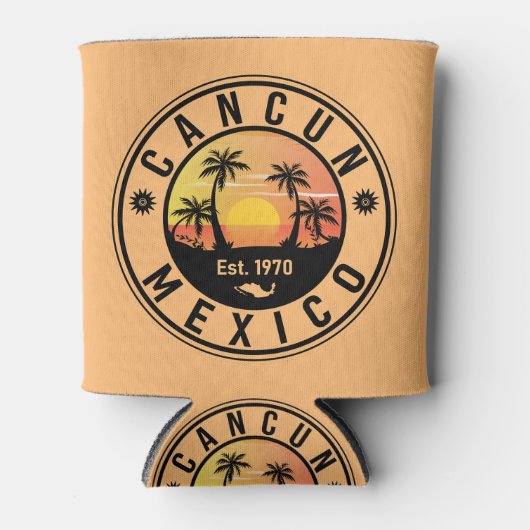 Cancun Mexico Retro Sunset Vintage Travel Souvenir Blikjeskoeler (Voorkant)