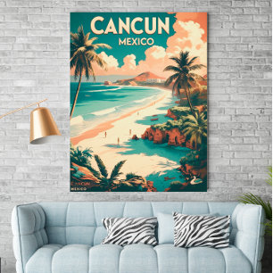  Cancun, Mexico - Retro Travel Poster