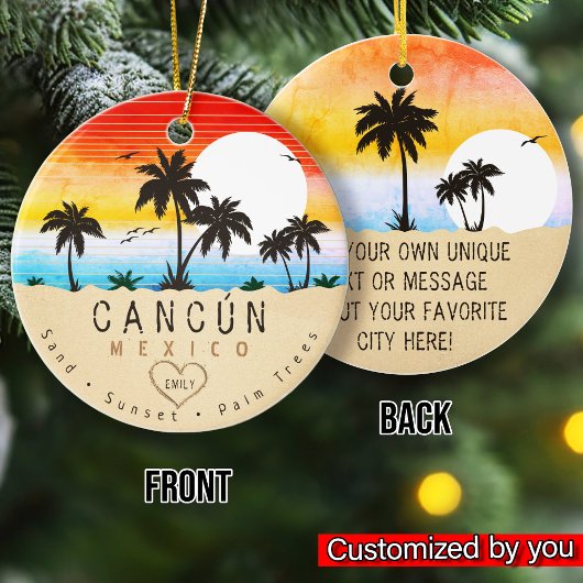 Cancún Mexico Retro Zonsondergang Palmboom Souveni Keramisch Ornament