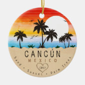 Cancún Mexico Retro Zonsondergang Palmboom Souveni Keramisch Ornament (Voorkant)