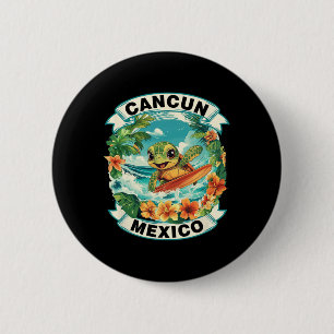 Cancun Mexico Schattige Zeeschildpad Surfen Zomer Ronde Button 5,7 Cm