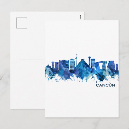 Cancun Mexico Skyline Blue Feestdagenkaart (Voorkant / Achterkant)