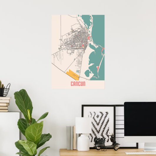 Cancun - Mexico - Stadskaart Poster (Thuiskantoor)