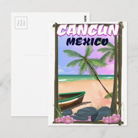 Cancun Mexico strand poster. Briefkaart (Voorkant / Achterkant)