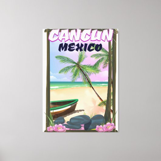 Cancun Mexico strand poster. Canvas Afdruk (Voorkant)