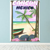 Cancun Mexico strand poster. Canvas Afdruk (Insitu (Houten vloer))